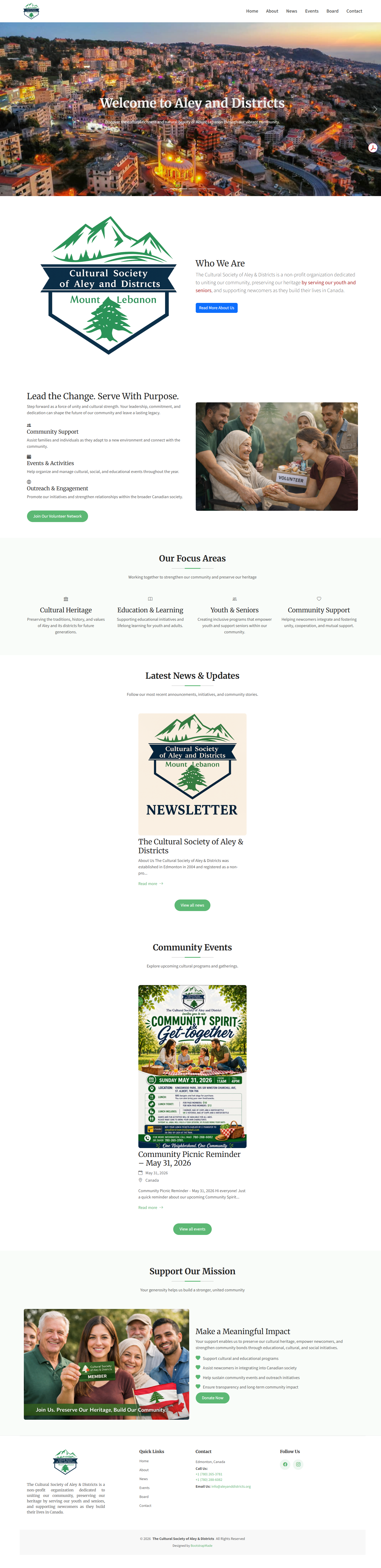 Aley and Districts Cultural Society Laravel website preview